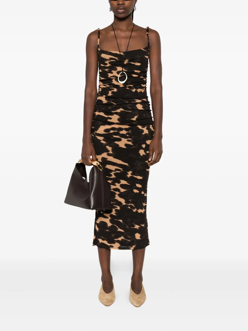 Nanushka Midi-jurk met ruches - Bruin