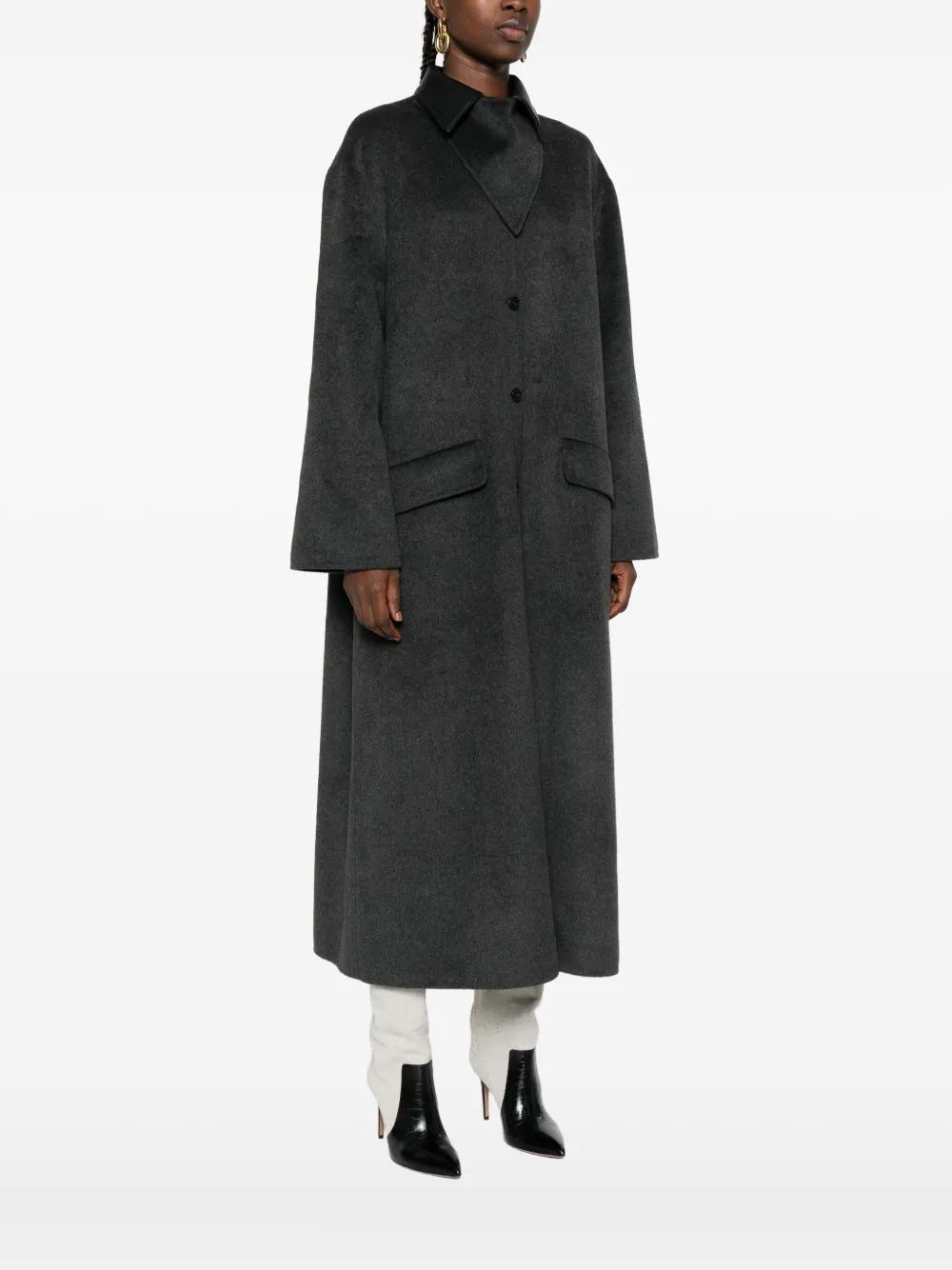 Nanushka Wollen jas met leren kraag Grijs