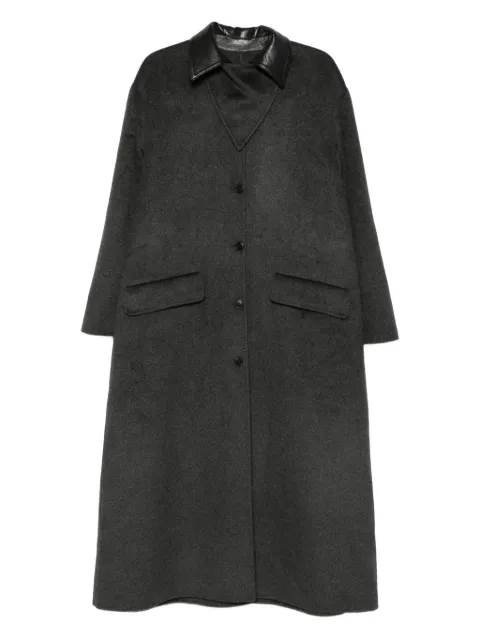 Nanushka leather-collar wool coat