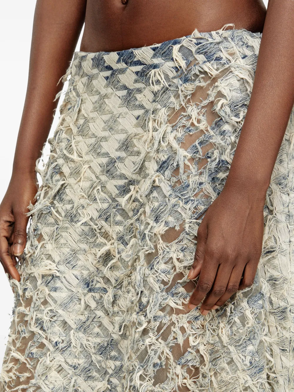 Diesel Denim rok met pied-de-poule print en franje Blauw