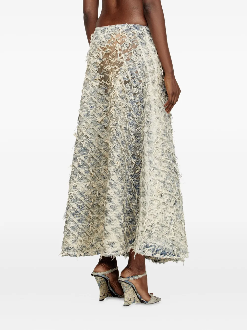 Diesel Denim rok met pied-de-poule print en franje Blauw