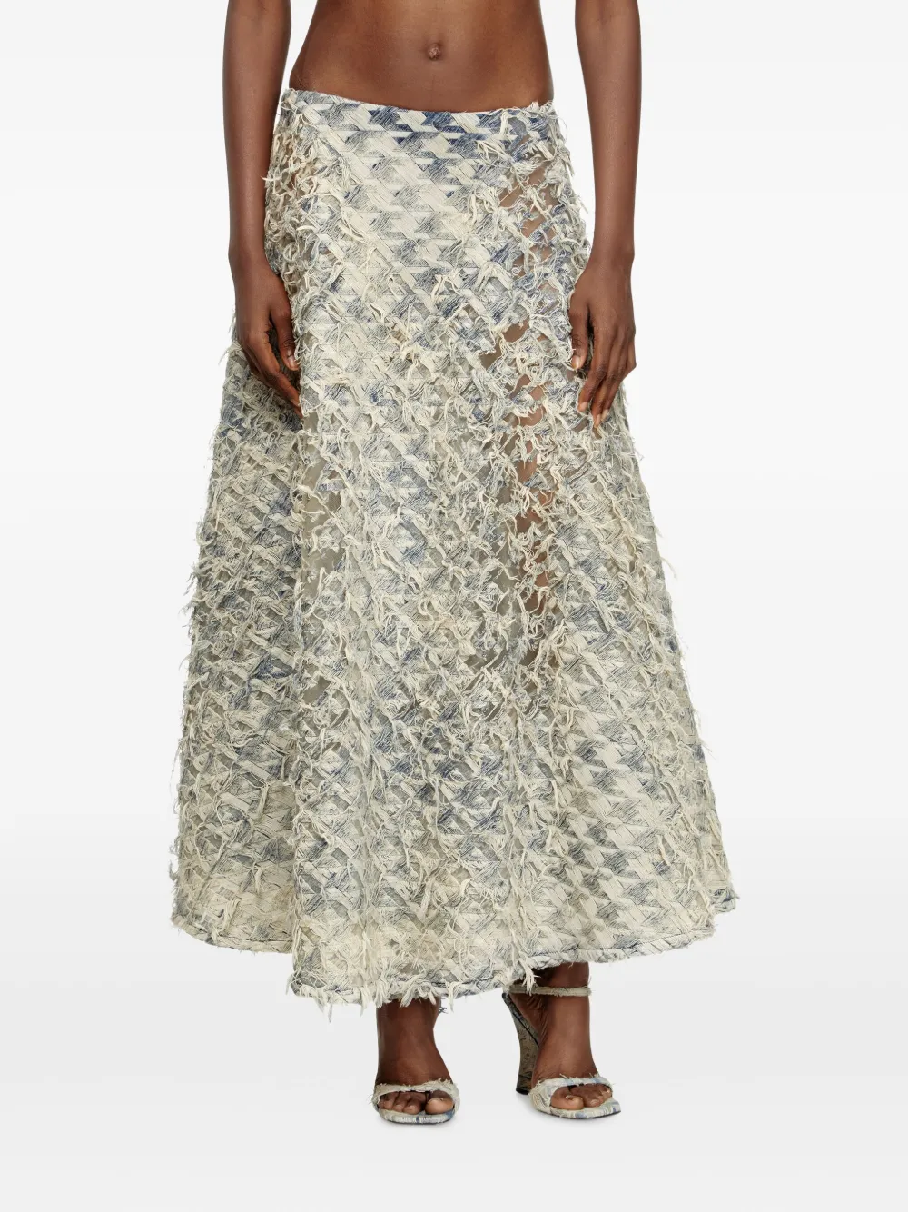 Diesel Denim rok met pied-de-poule print en franje Blauw