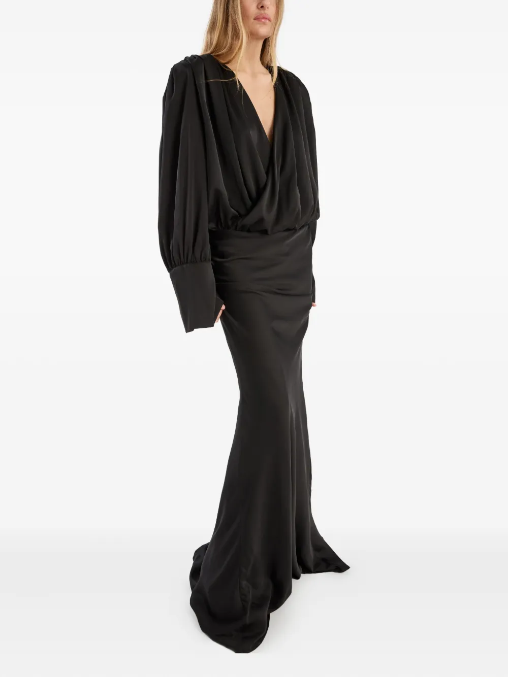 Rotate Birger Christensen Chiffon Long-sleeve Maxi Dress In Black