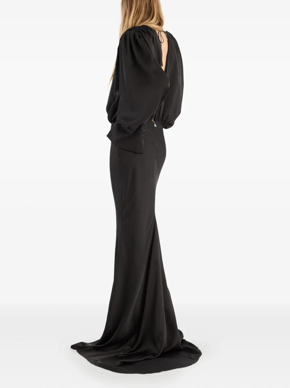 Rotate Birger Christensen Chiffon Long-sleeve Maxi Dress In Black