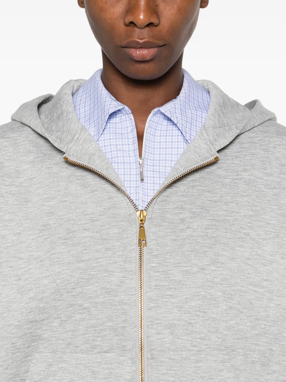 Twinset Hooded Zip-up Top In Gray