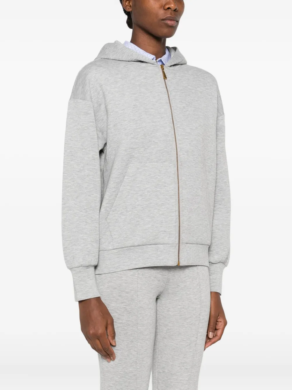 Twinset Hooded Zip-up Top In Gray