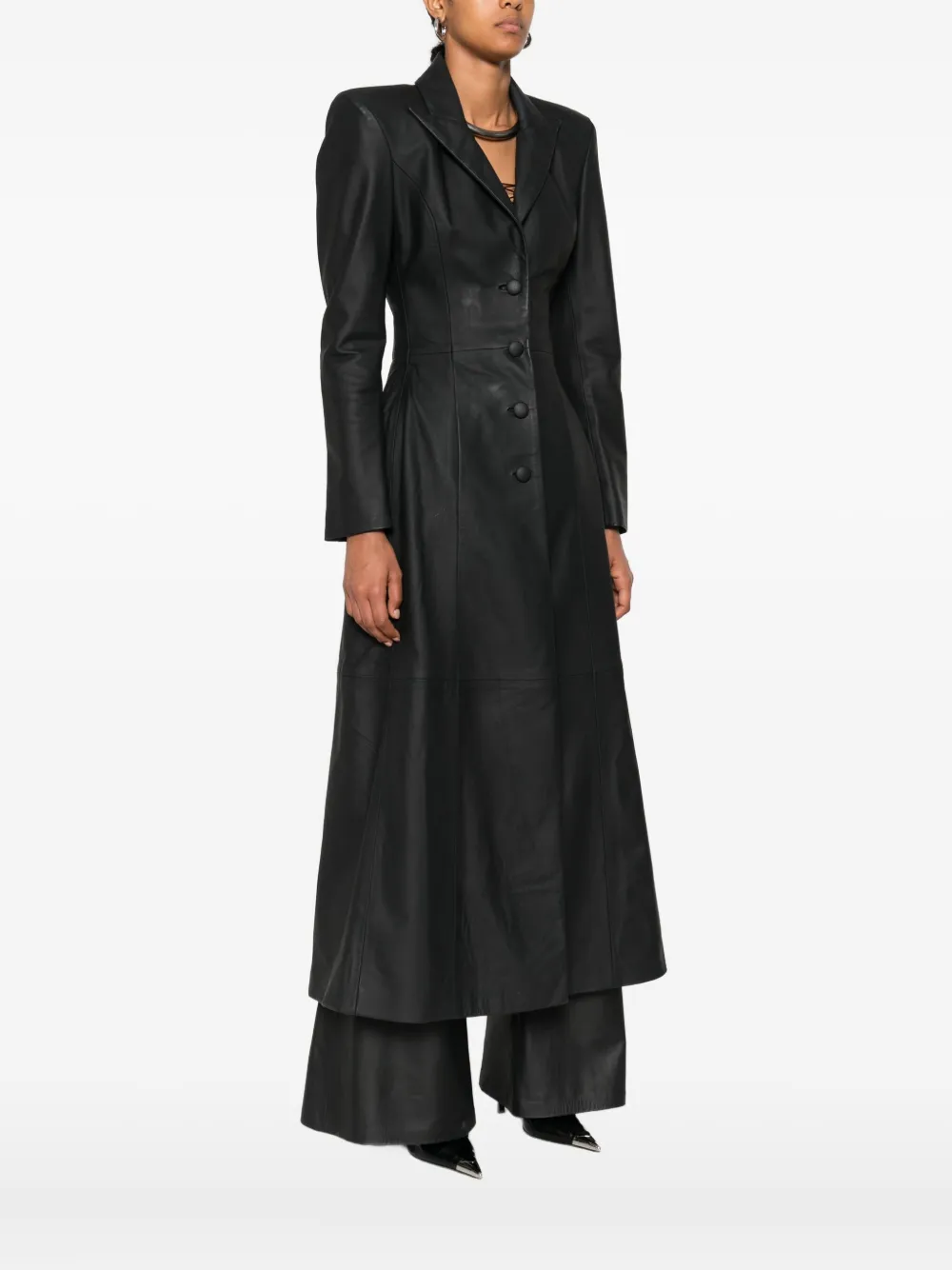 Vestiaire D'un Oiseau Libre Leather Maxi Coat In Black
