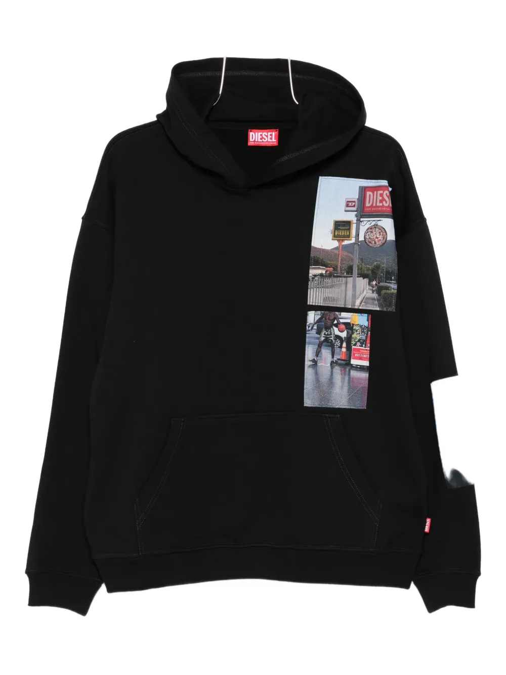 Diesel patchwork-print hoodie Zwart