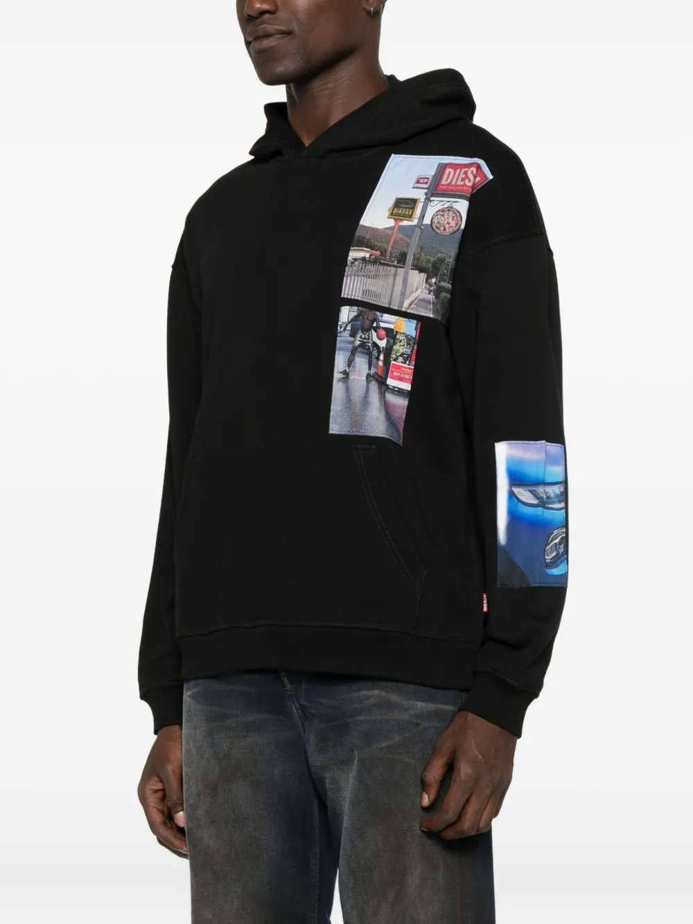 Diesel patchwork-print hoodie Zwart