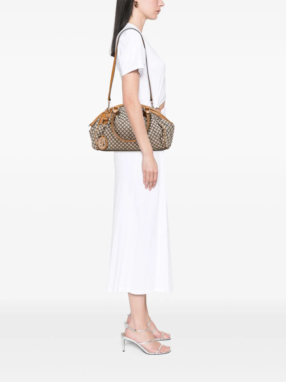Pre-owned Gucci 2016-2025 Diamante Canvas Sukey Satchel In Brown