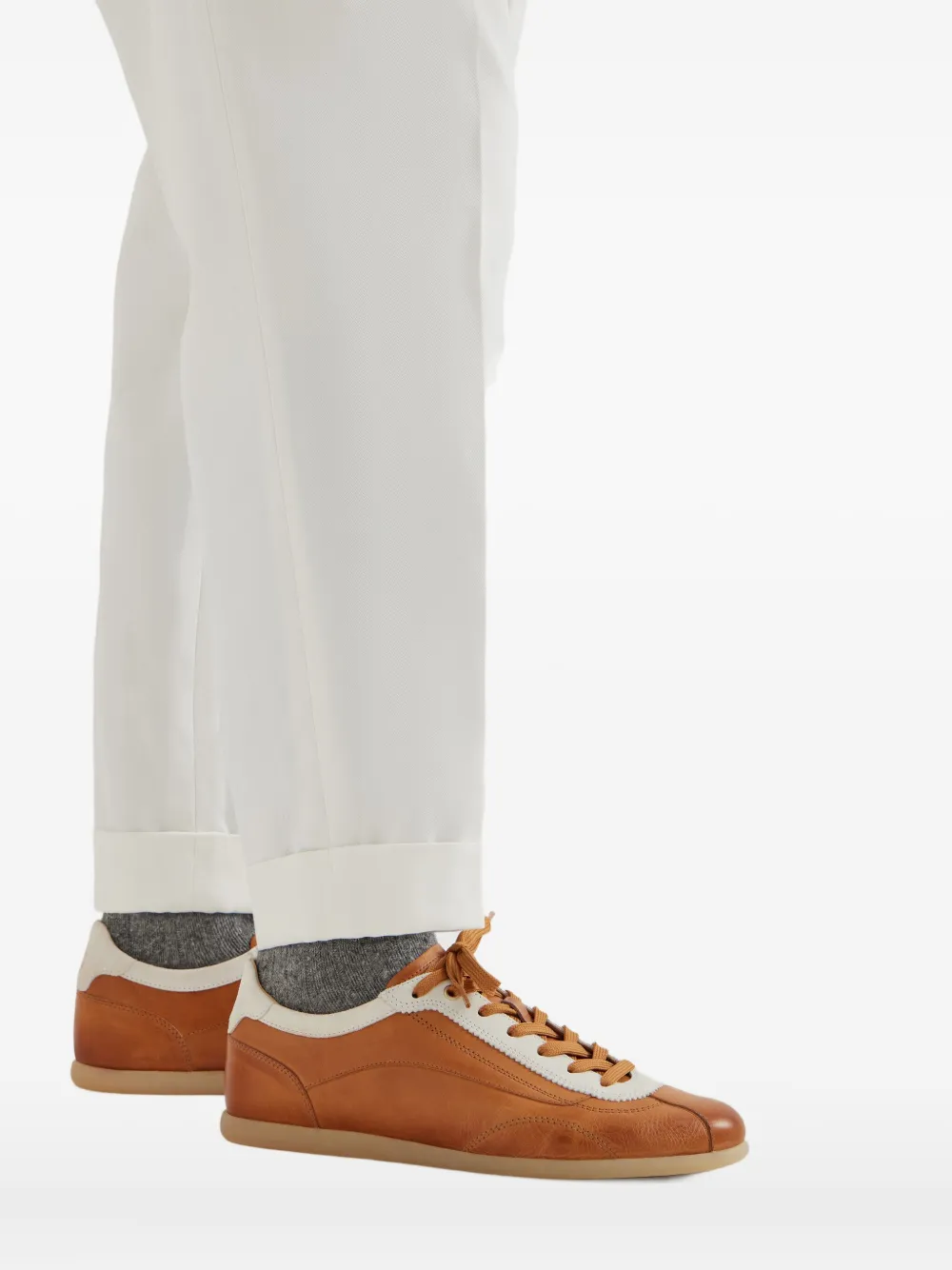 Brunello Cucinelli calfskin contrast-panel sneakers Brown