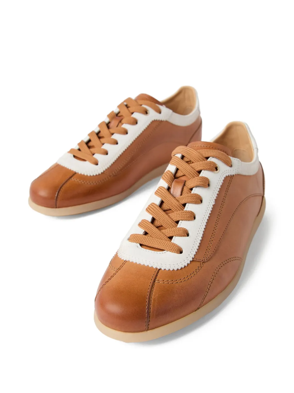 Brunello Cucinelli calfskin contrast-panel sneakers Brown