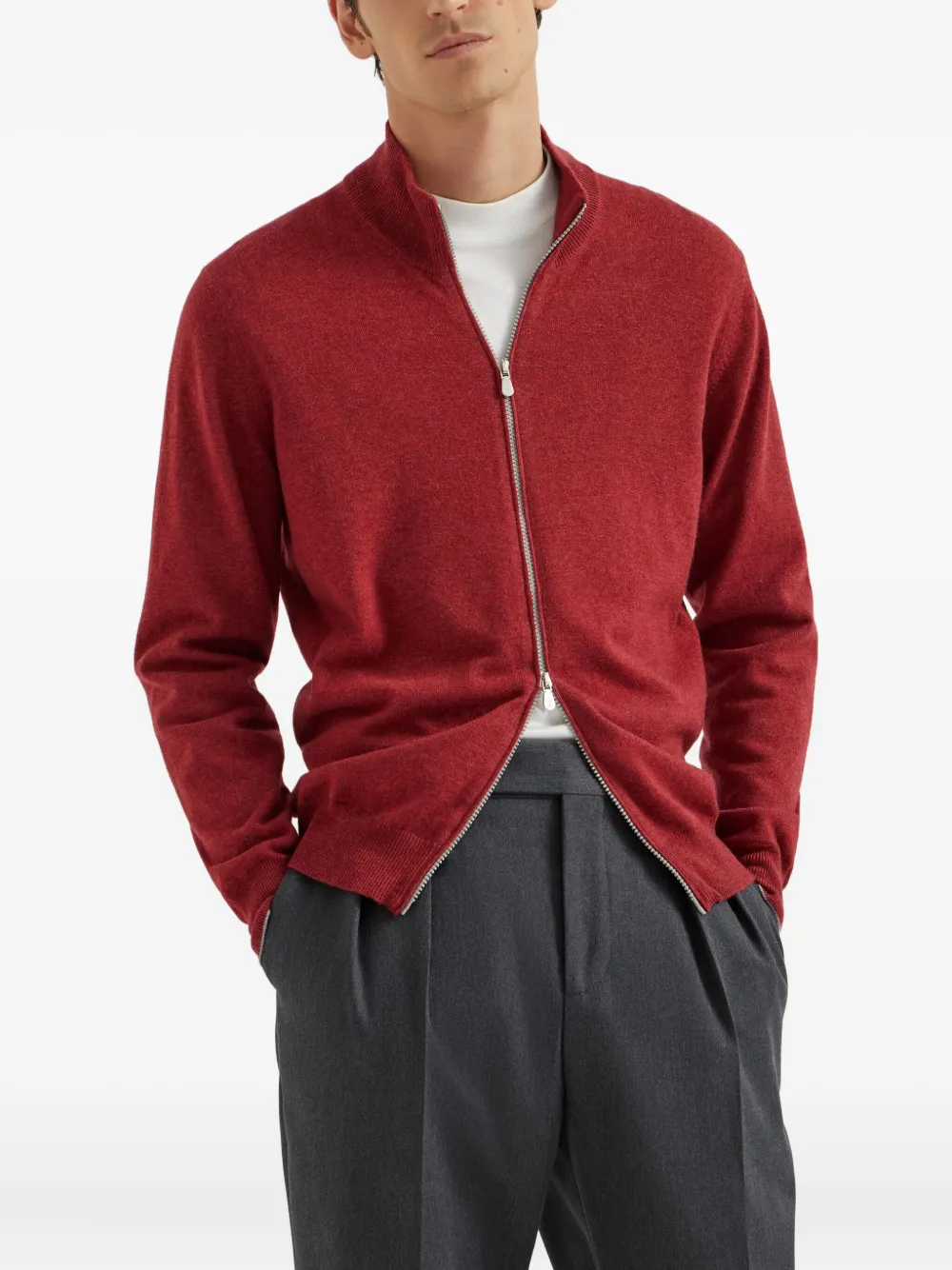 Brunello Cucinelli Vest met hoge hals en rits Rood