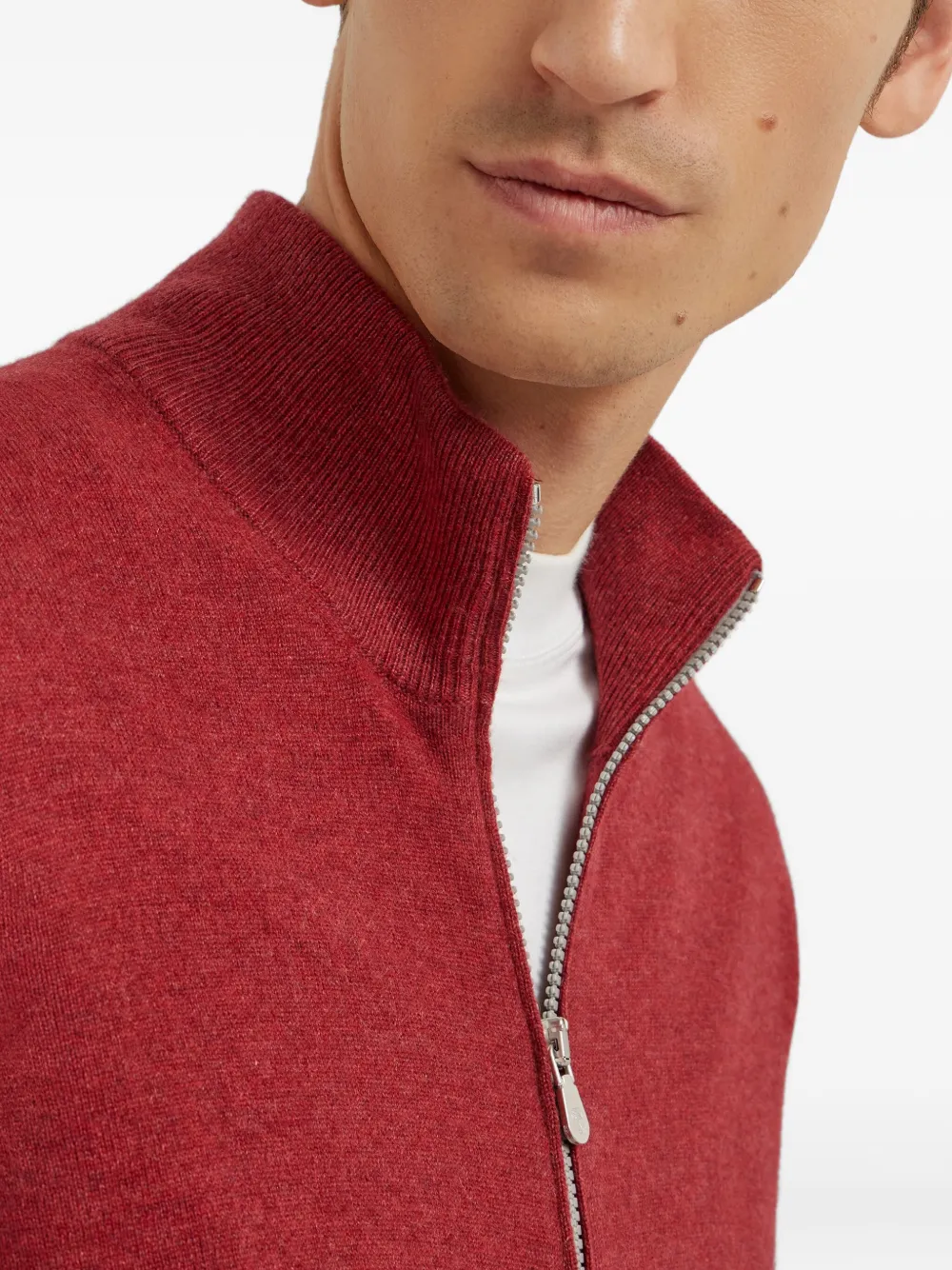 Brunello Cucinelli Vest met hoge hals en rits Rood