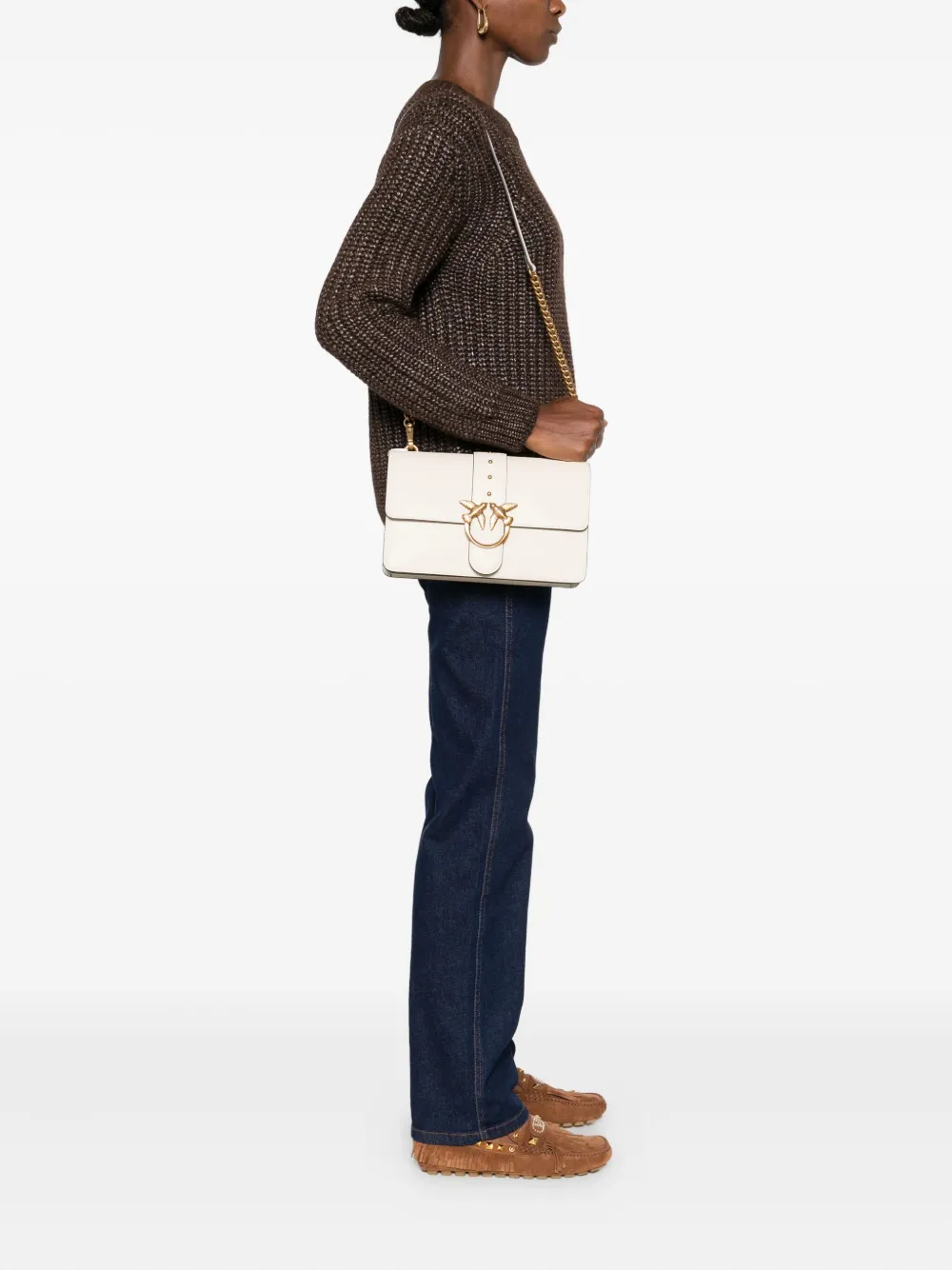 PINKO Kleine Love One Classic leren crossbodytas Wit