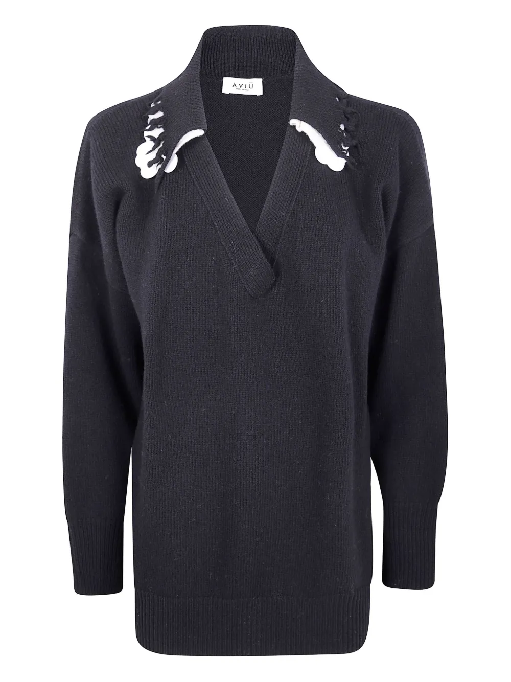 Aviù frayed-collar wool sweater | Black | Image 1
