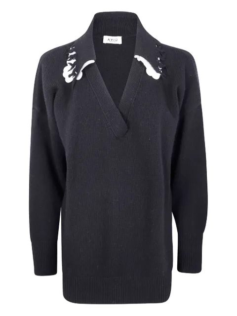 Aviù frayed-collar wool sweater