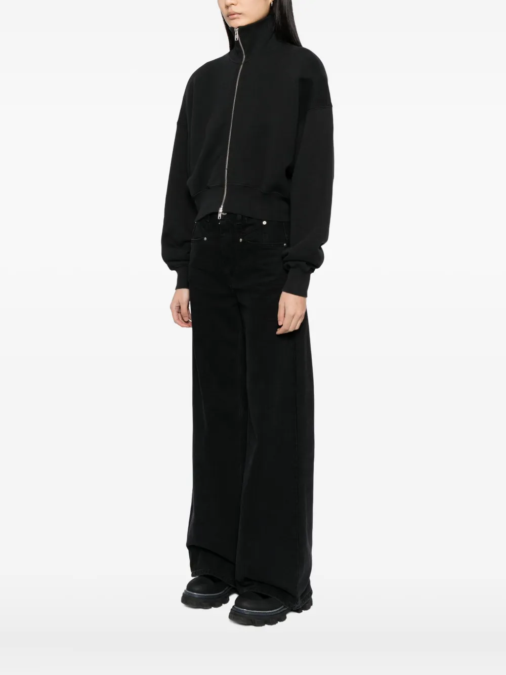 Agolde Darby Funnel Neck Zip Front Sweatshirt In Black