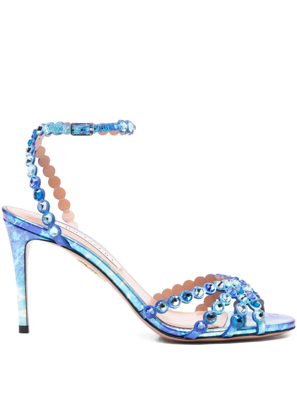 Aquazzura 85 Mm Tequila Crystal-embellished Stiletto Sandals In Blue