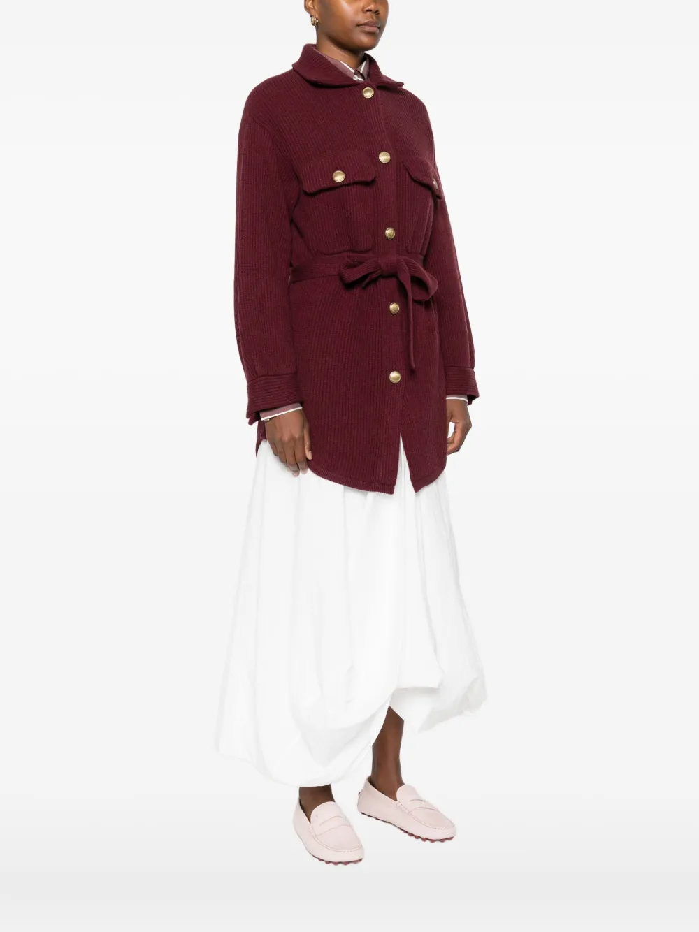 Brunello Cucinelli Belted Buttoned Cardigan In Red