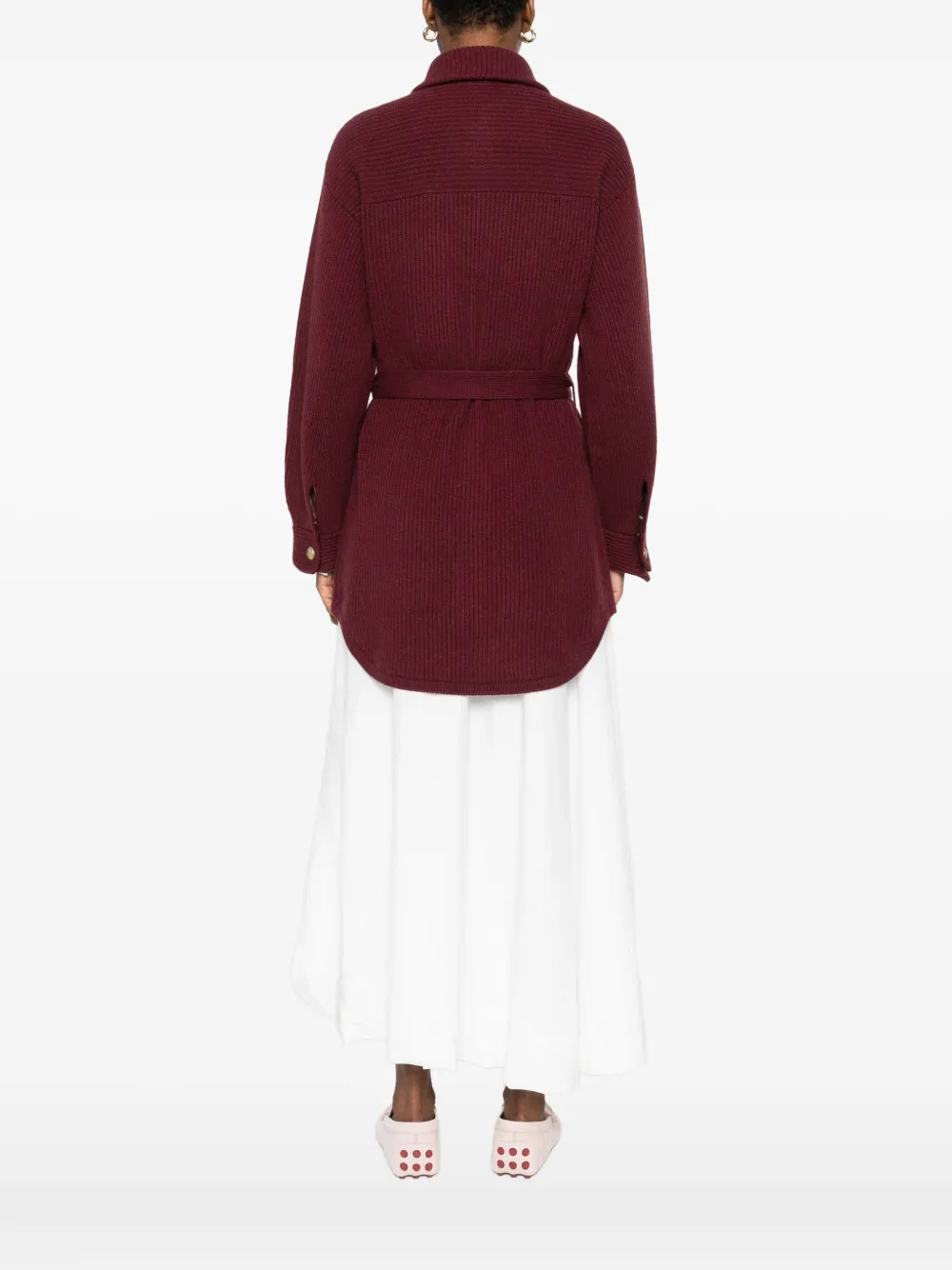 Brunello Cucinelli Belted Buttoned Cardigan In Red