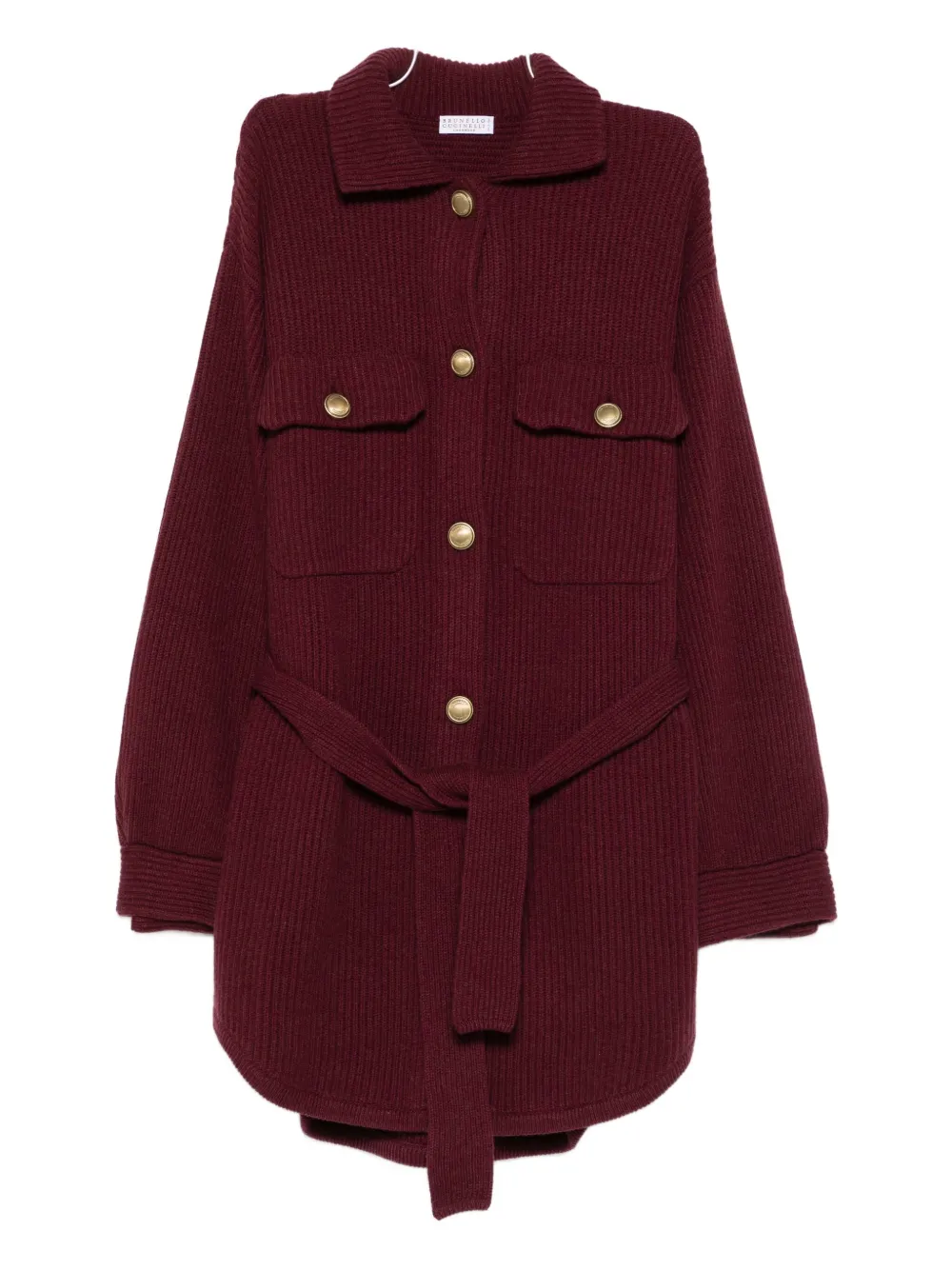 Brunello Cucinelli Belted Buttoned Cardigan In Red