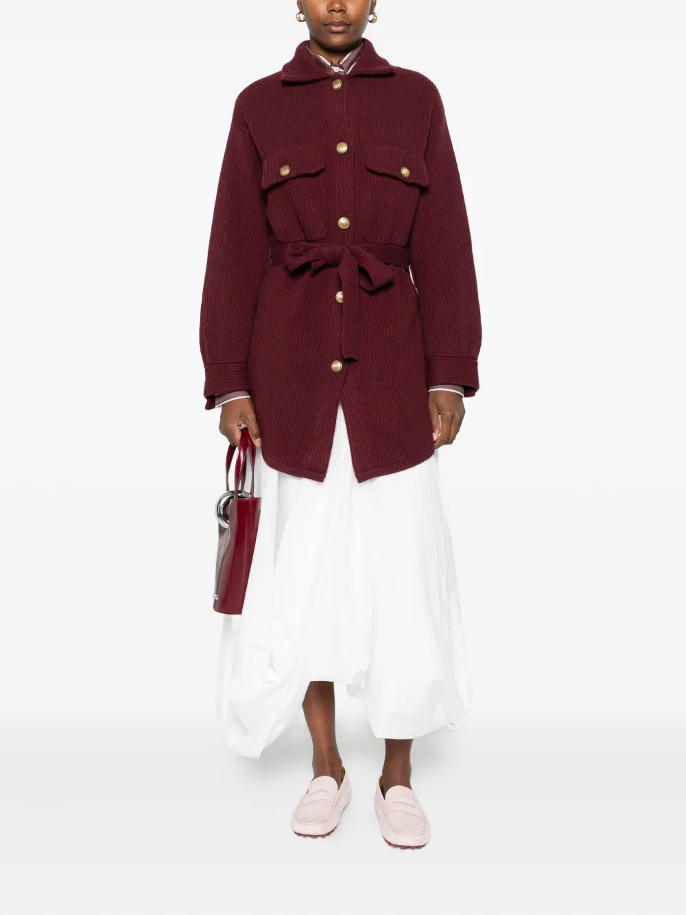 Brunello Cucinelli Belted Buttoned Cardigan In Red