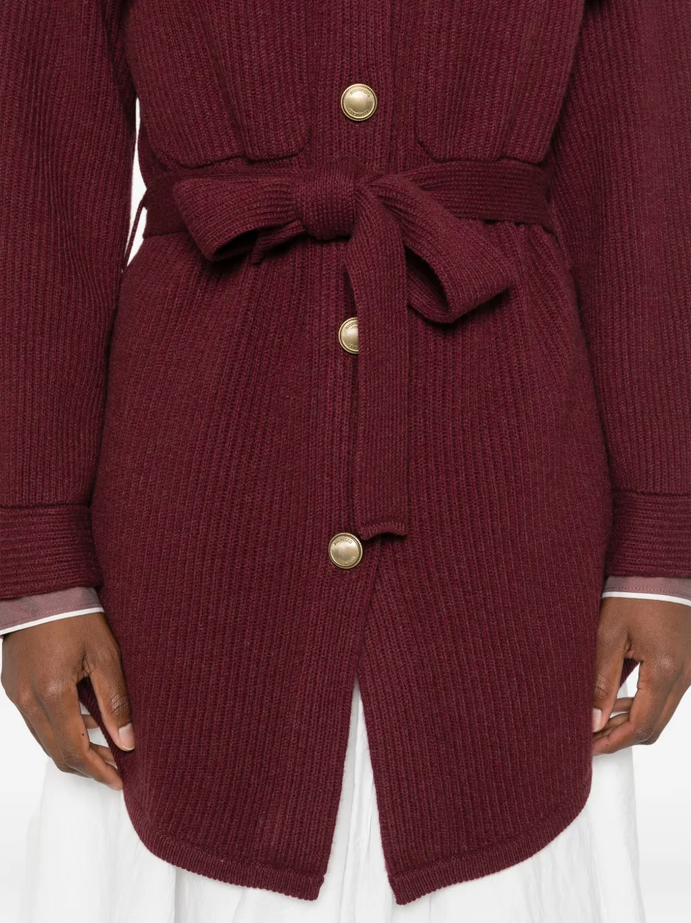 Brunello Cucinelli Belted Buttoned Cardigan In Red