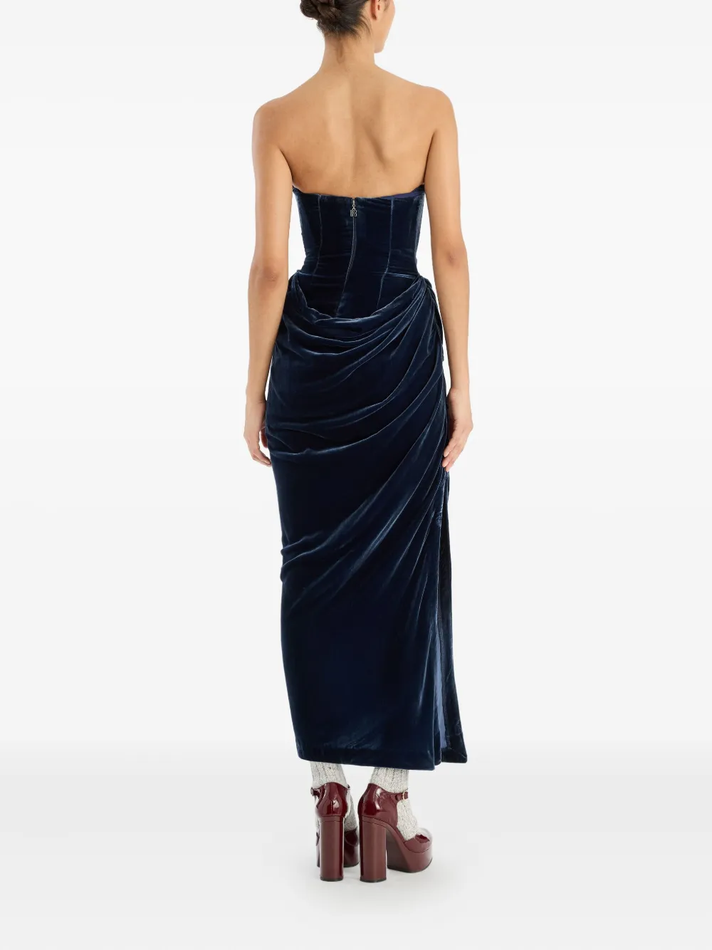Rotate Birger Christensen Rotate Birgerchristensen Silk Velvet Slit Dress In Blue