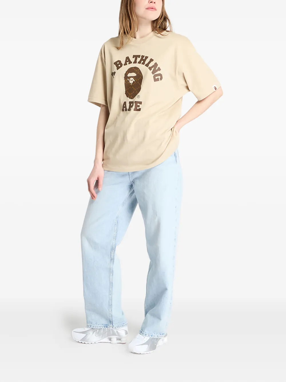 A BATHING APE college-monogram ape-head T-shirt Beige