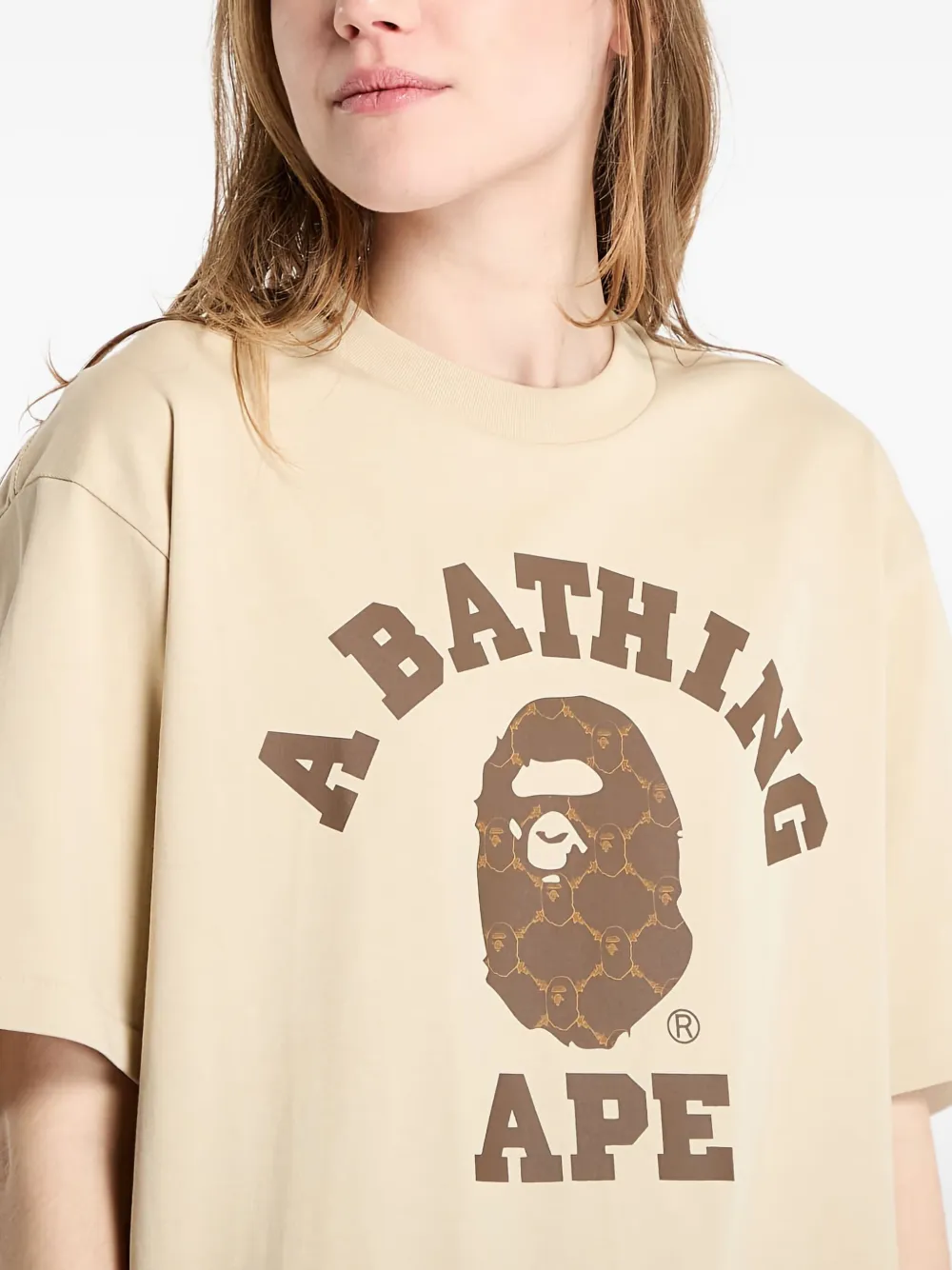 A BATHING APE college-monogram ape-head T-shirt Beige