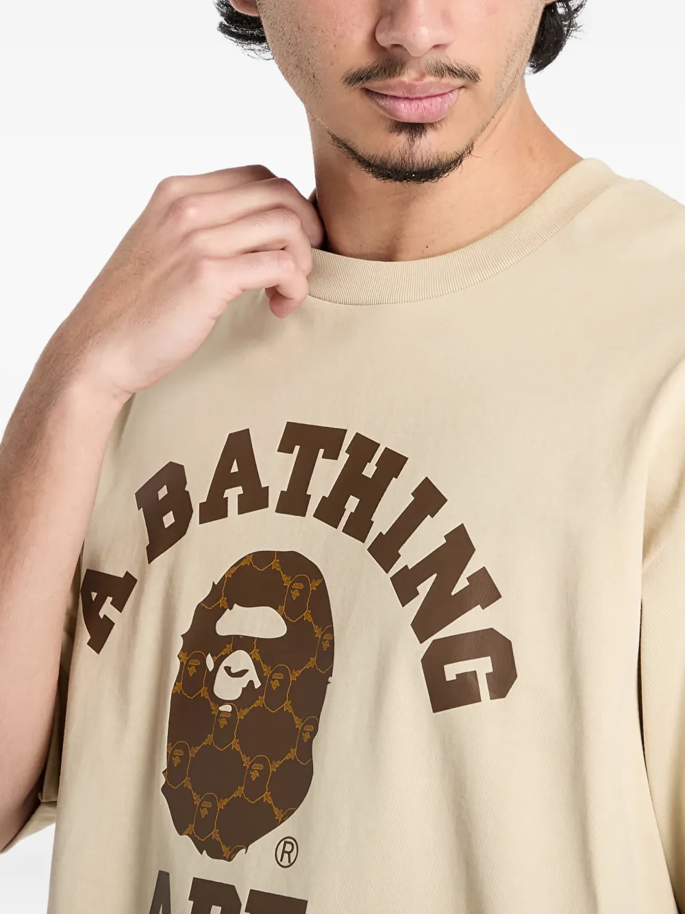 A BATHING APE college-monogram ape-head T-shirt Beige