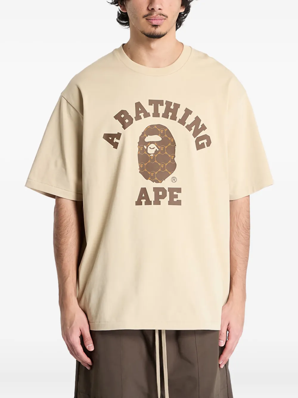 A Bathing Ape College-monogram Ape-head T-shirt In Neutral