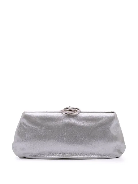 CHANEL Pre-Owned 2011 Metallic Satin Crystal Camellia Evening Frame clutch bag