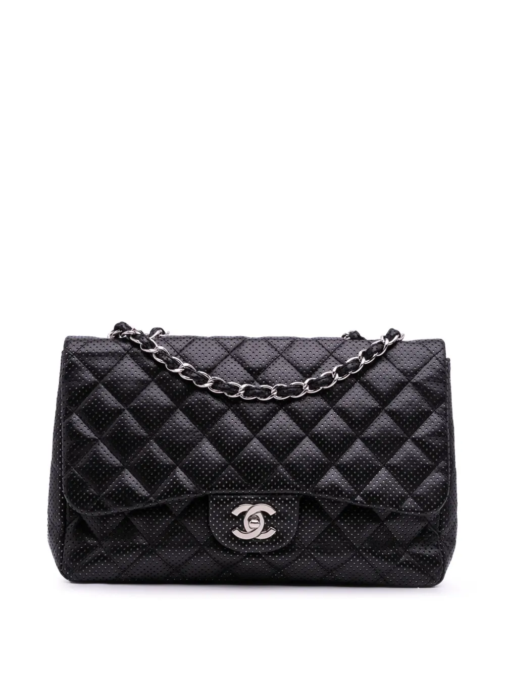CHANEL Pre-Owned 2006-2008 Jumbo Perforated Lambskin Single Flap shoulder bag | Black | Image 1