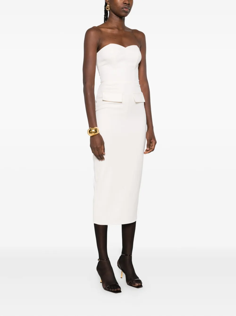 Vestiaire d'un Oiseau Libre Strapless midi-jurk met klepzak Wit