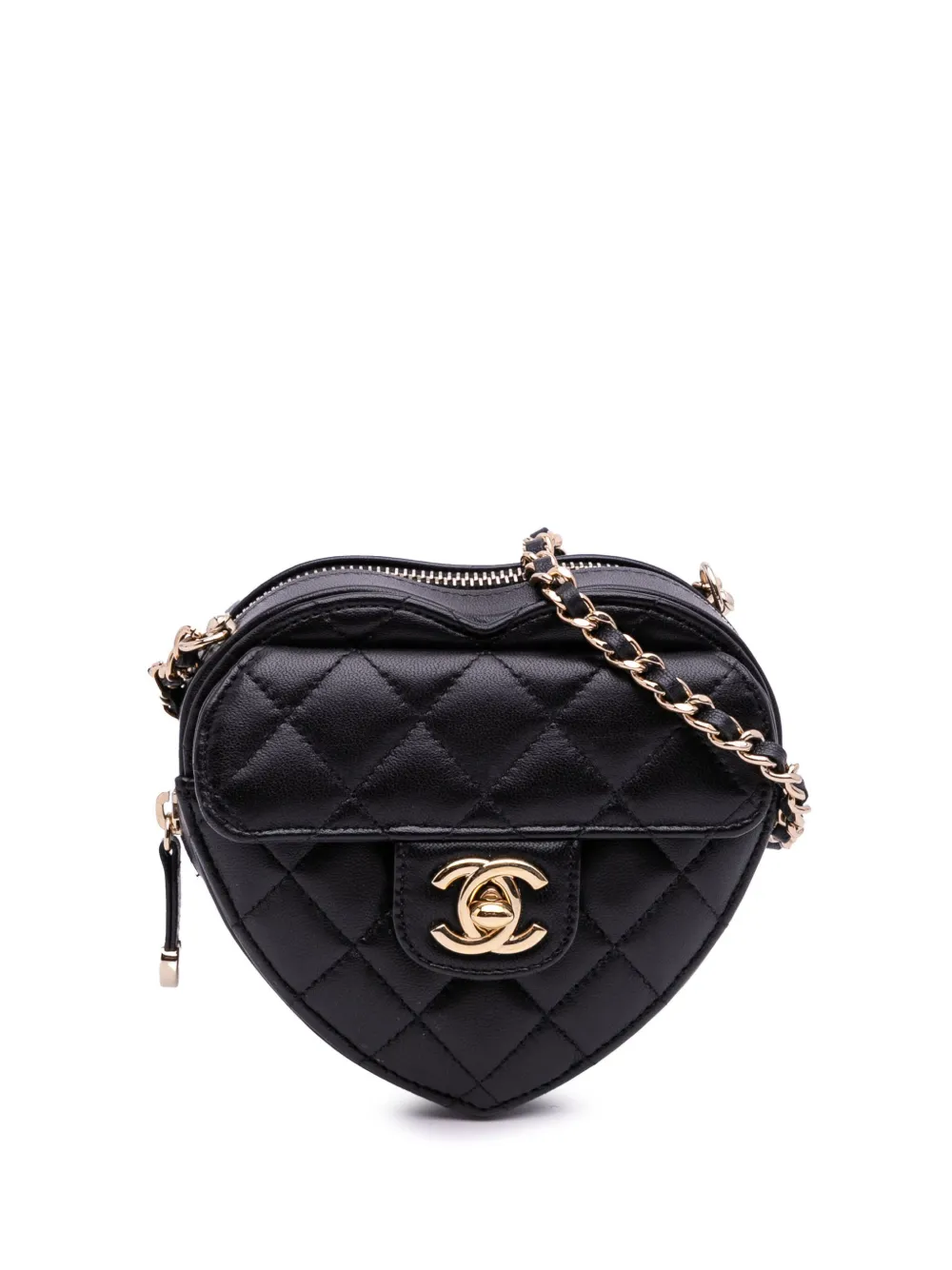 CHANEL Pre-Owned 2021 Mini Lambskin CC in Love Heart crossbody bag | Black | Image 1