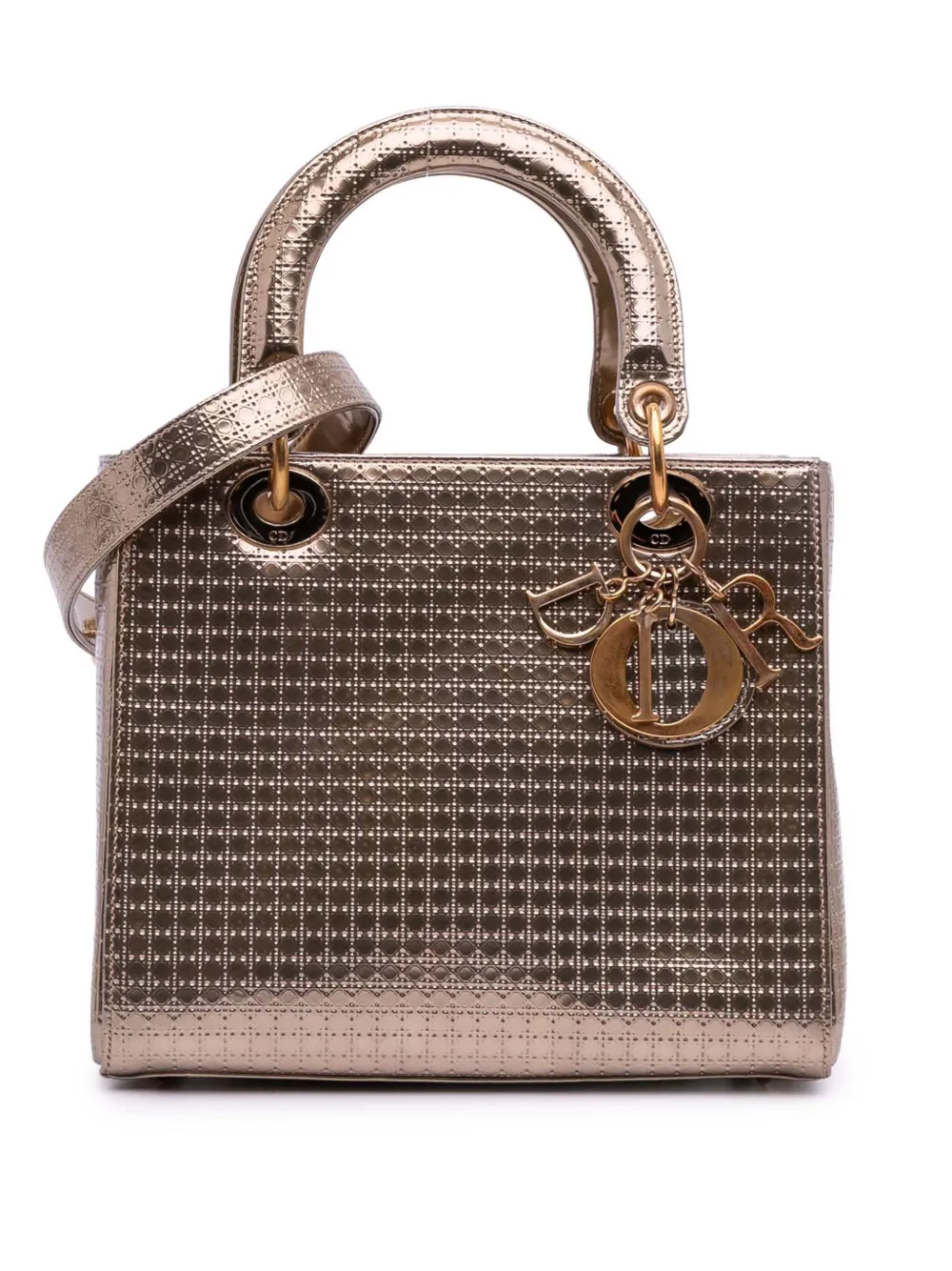 Christian Dior Pre-Owned 2016 Medium Metallic Patent Microcannage Lady Dior satchel | Gold | Image 1