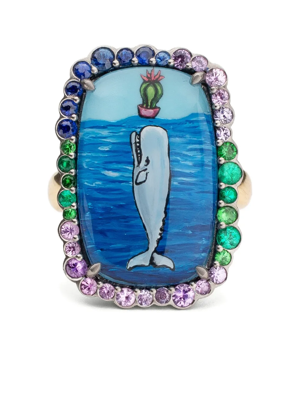 Francesca Villa 18k Yellow Gold Whales At Wonderland Ring In Blue