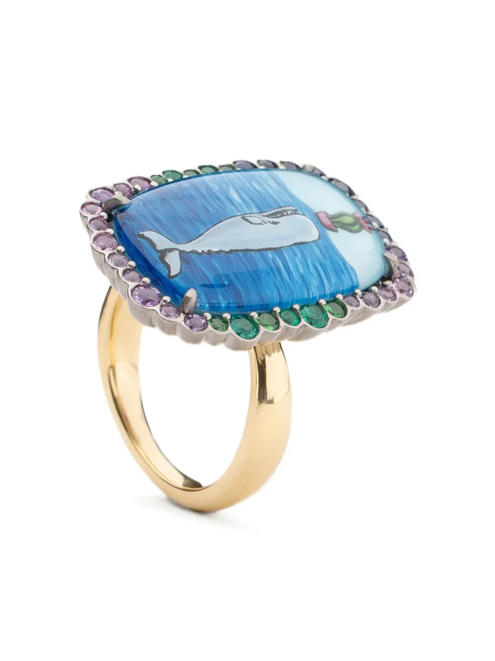 Francesca Villa 18k Yellow Gold Whales At Wonderland Ring In Blue