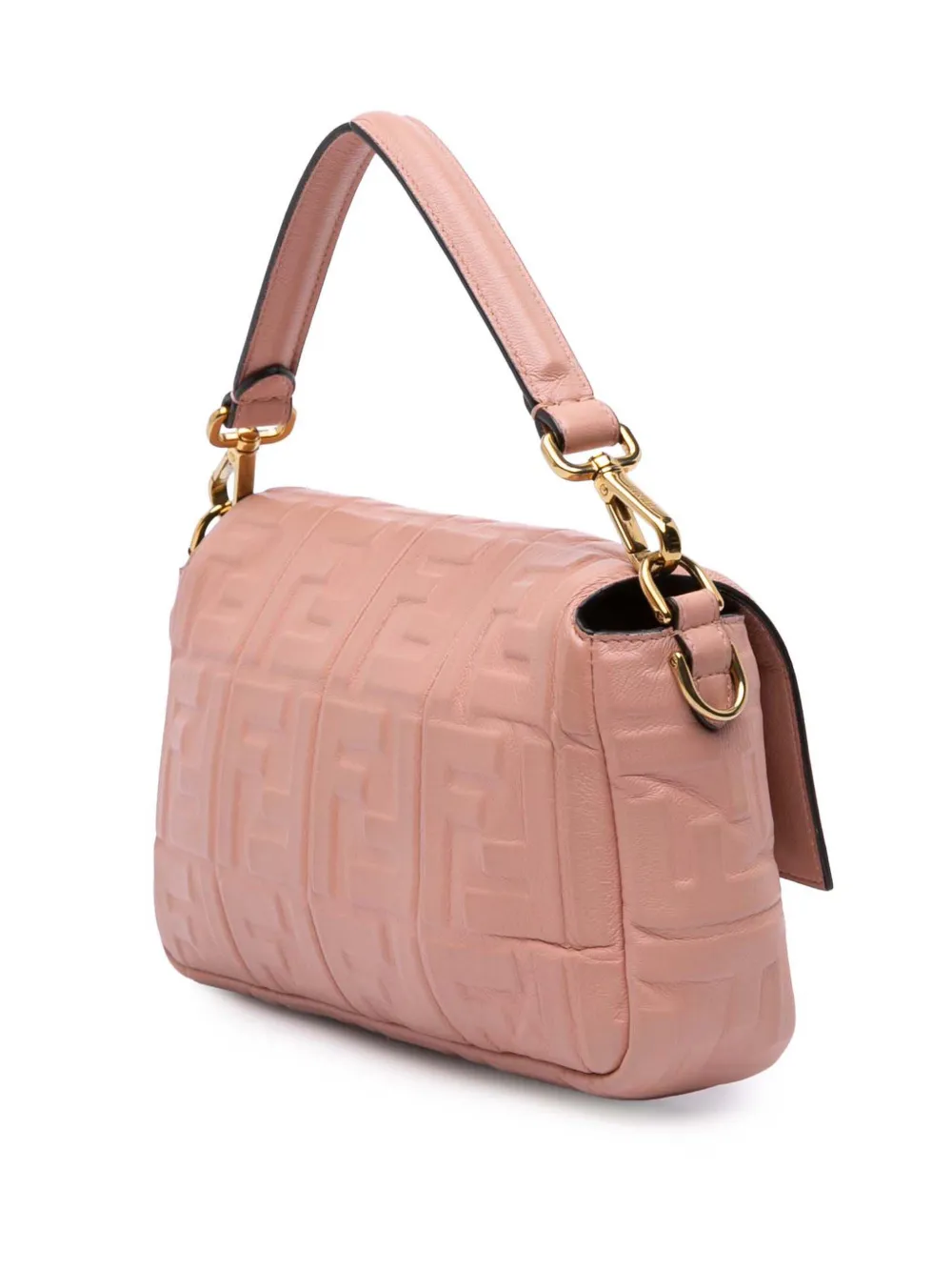 Pre-owned Fendi 2000-2010 Medium Leather Embossed Ff Baguette Satchel In Pink