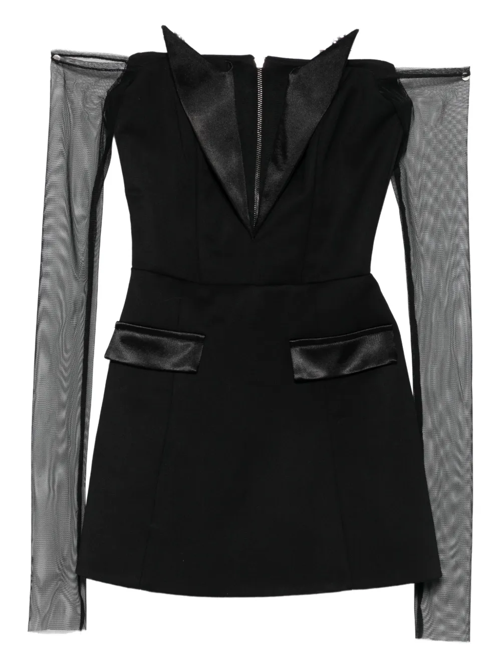 Vestiaire d'un Oiseau Libre satin-trimmed mesh-sleeve dress | Black | Image 1
