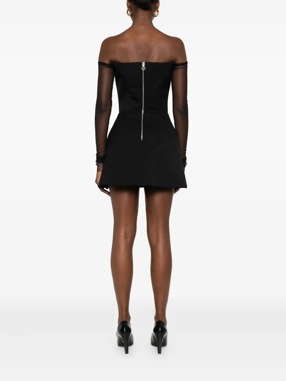 Vestiaire d'un Oiseau Libre Jurk met mesh mouwen en satijnen afwerking Zwart