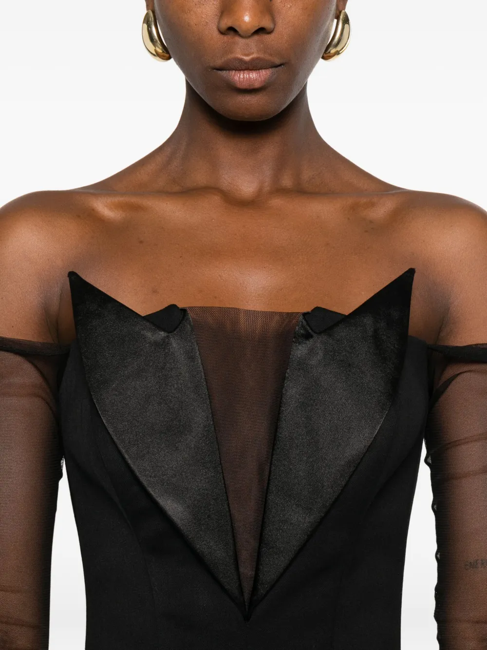 Vestiaire d'un Oiseau Libre Jurk met mesh mouwen en satijnen afwerking Zwart