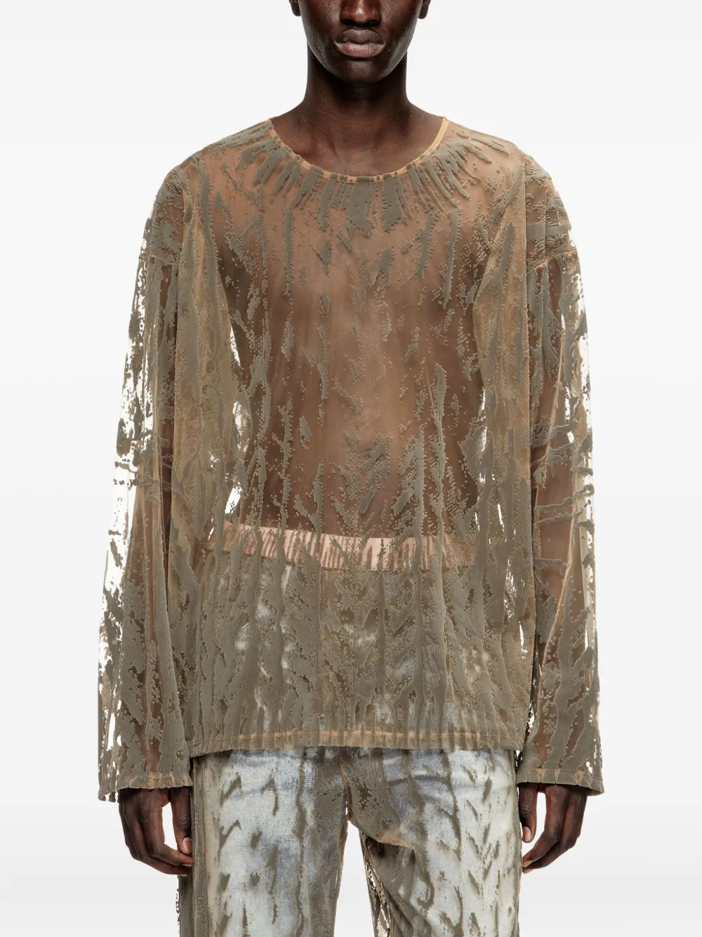 Diesel Gesmockte tulen top met lange mouwen Beige