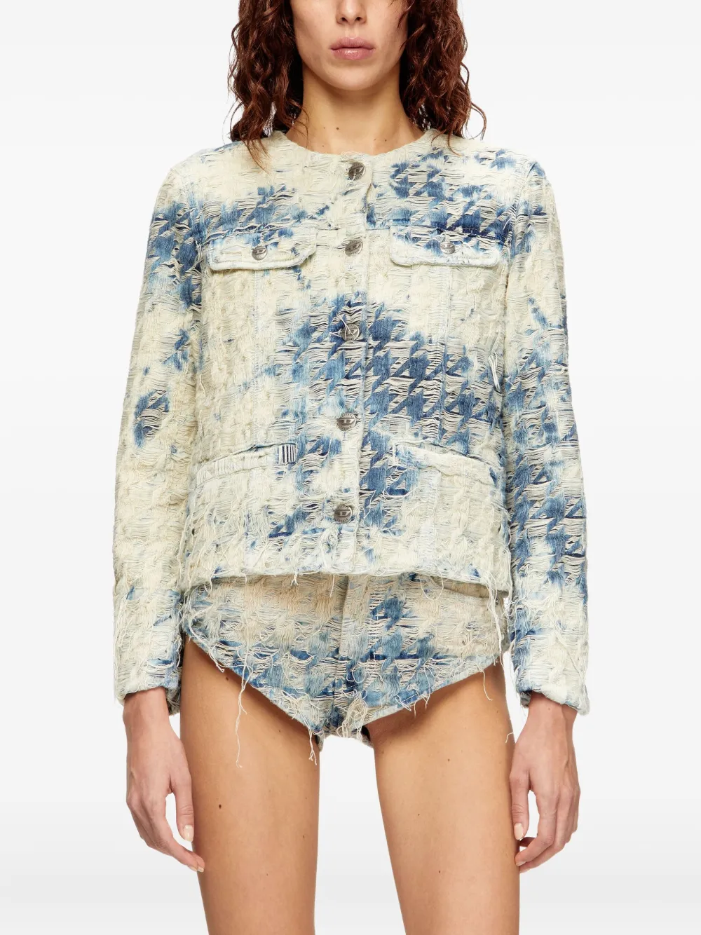 Diesel Jacket In Houndstooth-weave Denim In White
