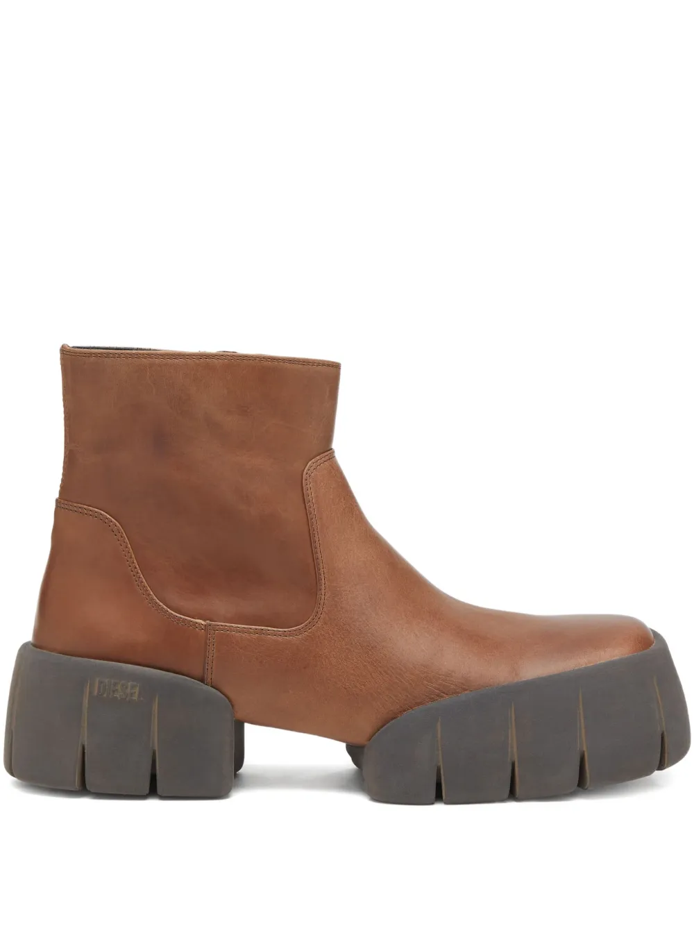 Diesel D-tex-oiled Leather Ankle Boots With Split Sole In Brown