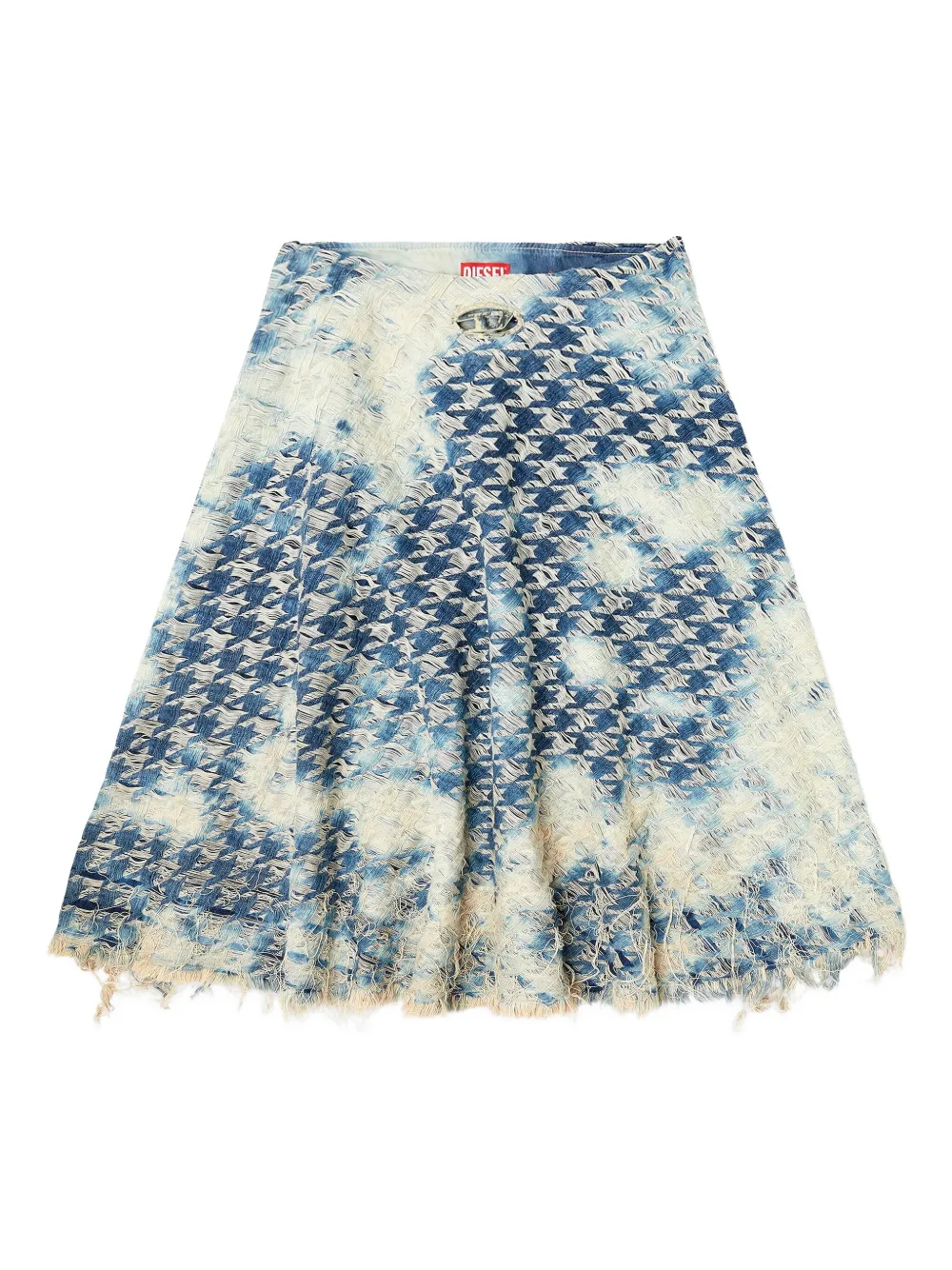 Diesel Midi Skirt In Houndstooth-weave Denim In Blue