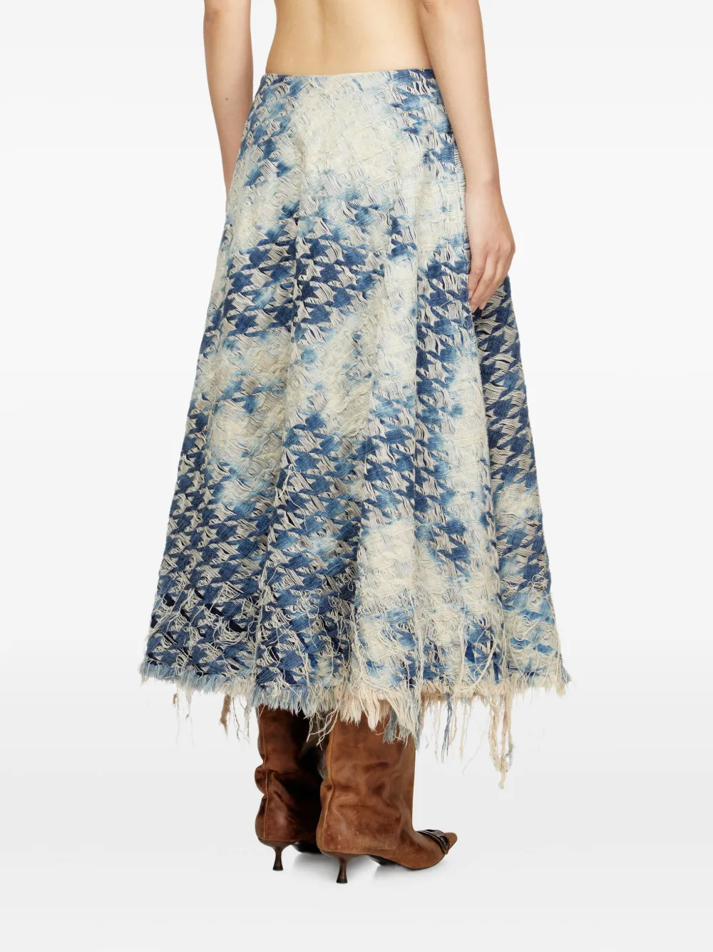 Diesel Midi Skirt In Houndstooth-weave Denim In Blue