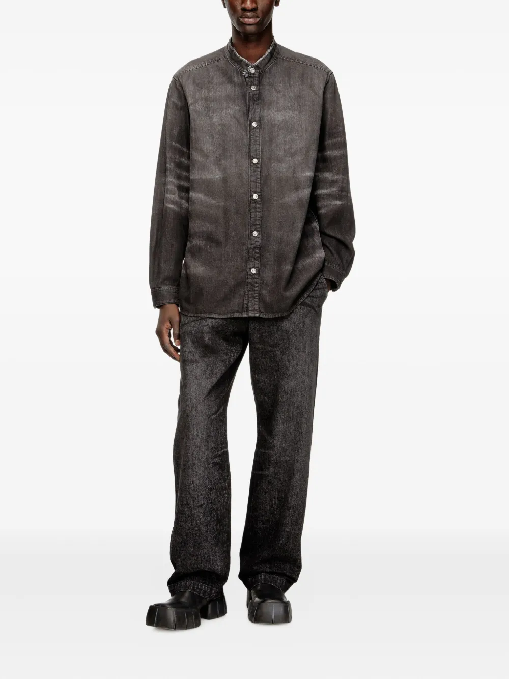 Diesel Distressed honeycomb denim shirt - Zwart